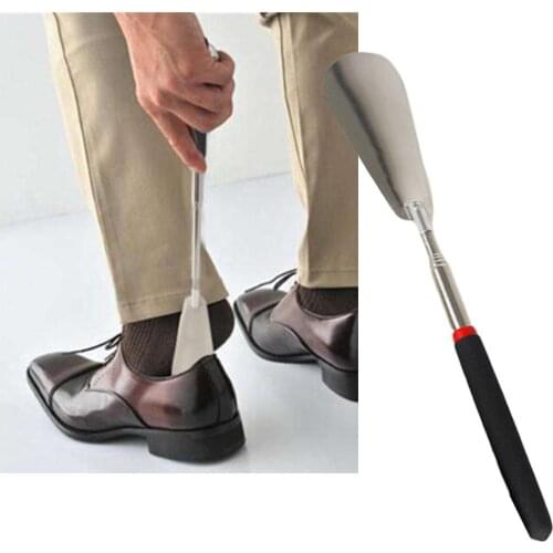 1Pcs Long Handle Telescopic Stainless Steel Shoe Horn Flexible Silver Shoehorn Stick Shoe Lifter Tool Professional Shoe Supplies