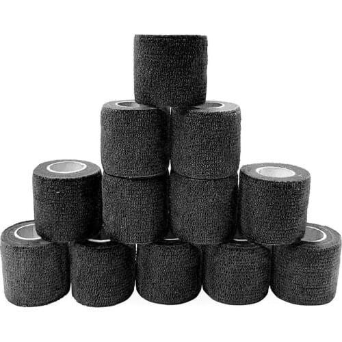 12 Pcs Black Elastic Self-Adhesive Bandage 5 cm Sports Fixed Elastic Bandage for Sports Injuries and Pet Treatment