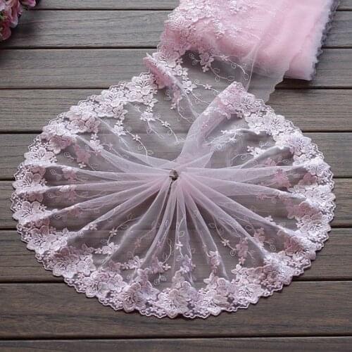 2 Yards Lace Trim Pink Floral Embroidered Tulle Lace 7.48 Inches Wide High Quality