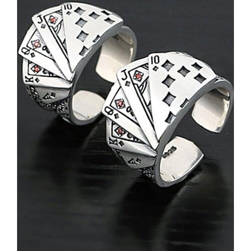 2021 New Design Punk Straight Flush Poker Finger Ring Gambling Creative Good Luck Signet Rings For Men Women