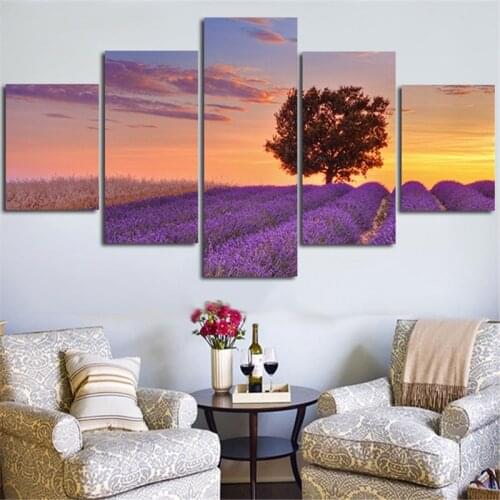5 Planes Sunrise Purple Lavender Flowers Poster And Prints Wall Painting Canvas Art Pictures Home Decoration For Living Room