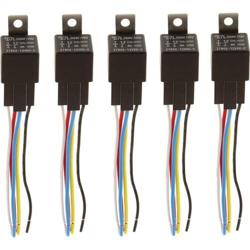 5Pcs Car Truck Auto 12V 40A SPST Relay Relays 5 Pin 5P & Socket 5 Wires