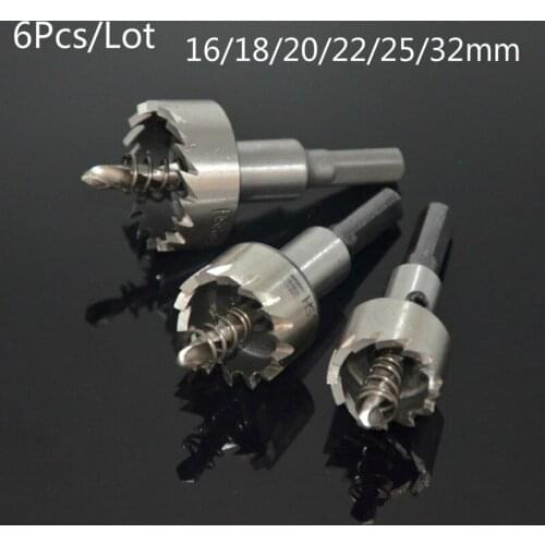 6pcs 16-32mm Steel Carbide Tipped Drill Bit Set Metal Hole Saw Alloy Cutter Wood Metal Drilling Top Quality