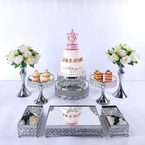 8-14pcs Silver Metal Cake Stand Round Wedding Birthday Party Dessert Cupcake Pedestal Display Plate Home Decor