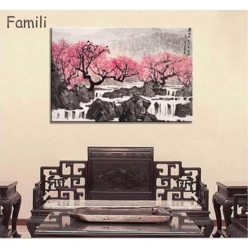 Abstract Chinese landscape painting colorful waterfall art canvas posters print for living room bedroom decoration painting