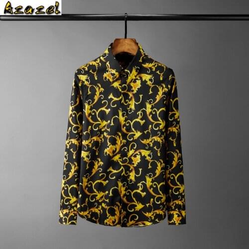 Azazel Men Shirt Luxury Royal Allover Printing Long Sleeve Mens Shirts Slim Fit Casual Shirts Plus Size 4xl Party Shirts Man