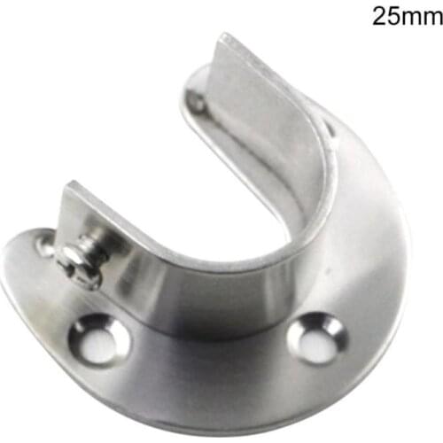 2pcs Stainless Steel Flange Seat Closet Rod Wardrobe Pipe Hanging Rail Rod End Support Bracket Round Tube Seats Bracket 25/32mm