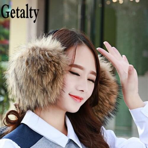 Oversized Really Big Raccoon Fur Earmuffs Korean Real Fur Earmuffs Lovely Personality Plush Fur Ear Cover Warm