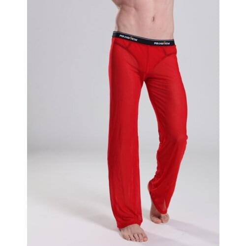 Casual Men Loose Trouser Sexy New Beach Mesh Transparent Long Pants See Through Ultra-thin Fashion Soft Summer Male Sleepwear