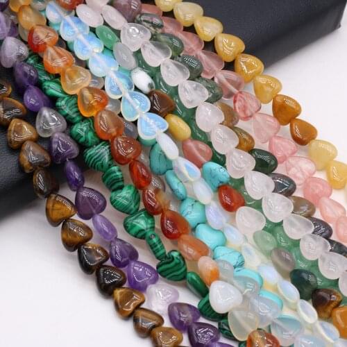 20pcs Natural Agates Stone Beads Heart Shape Rose Quartzs Green Aventurines Loose Bead for Making Necklace Bracelet Accessories