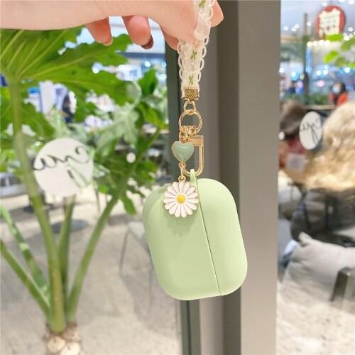 For Airpods pro Case AirPods 2 luxury Korean Lace daisy flower Hanging ornament keyring Silicone Cases For air Pods cover box