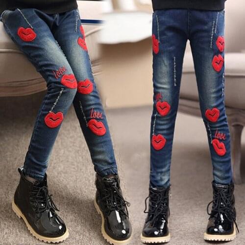 Children denim Pants girls ripped jeans baby kids cartoon leggings autumn childrens clothes girl cotton casual pencil trousers