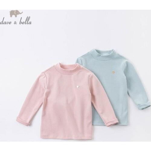 DKH15208 dave bella autumn 5Y-13Y kids clothes children fashion solid T-shirt girls high quality fashion tees
