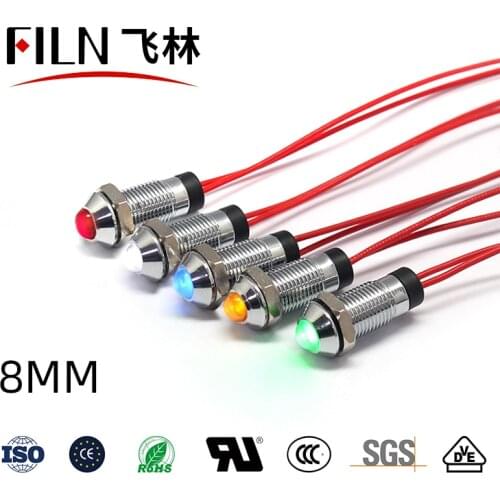 FILN 8mm socket head waterproof 12v 24v 220v 110v instrument pilot lamp led indicator light with wire