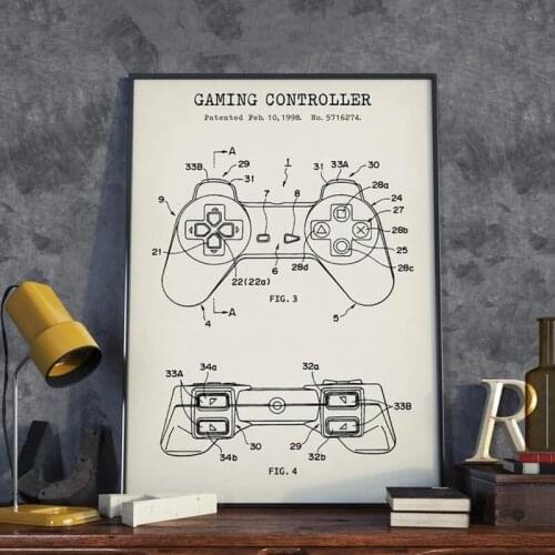 Gaming Controller White Canvas Painting Video Game Joystick Poster Print Wall Art Picture for Living Room Wall Decor Cuadro