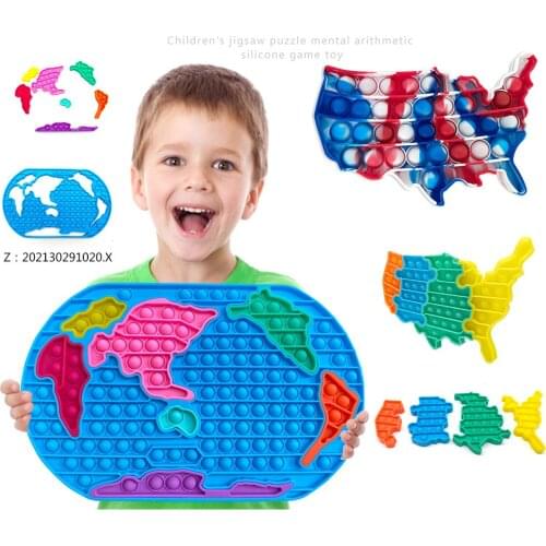 Big Size Pop Fidget Toys Can Be Assembled World Map And Us Map Push Bubble Adult Anti-Stress Toys Educational Toys For Children