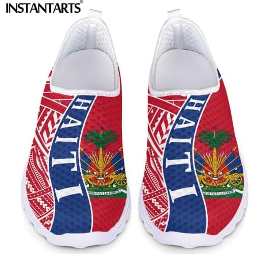INSTANTARTS Haitian Flag Polynesian Tattoo Design Shoes Woman Mesh Flats Sneakers Summer Slip On Footwear Hawaiian Beach Loafers