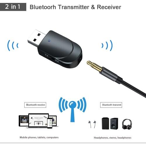 Kebidu Mini USB Bluetooth Audio Receiver Transmitter Stereo Bluetooth 5.0 Audio AUX RCA 3.5mm Jack For PC TV Wireless Adapter