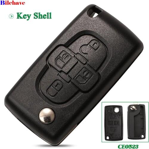 Bilchave 10pcs For Peugeot 1007 For Citroen C8 Fob Remote Car Key Shell Case Replacemnet 4 Buttons Uncut HU83/VA2 Blade CE0523