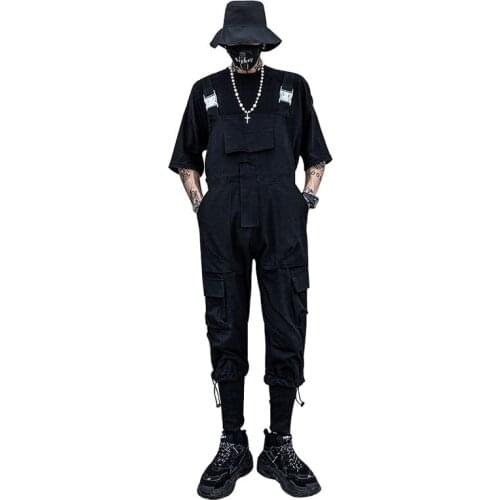 2021 Summer Overalls Men Woman Bib Jumpsuits Multi-Pocket Tie Feet Cool Street Hip Hop Fashion Cargo Pants Black Green Trousers