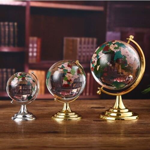 Colorful round globe globe world map crystal glass clear stand desk decoration gift