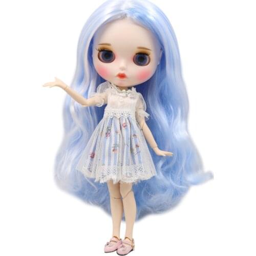 ICY DBS Blyth Doll white skin Dreamy blue long curly hair 1/6 JOINT body new matte face with eyebrows Lip gloss DIY toy
