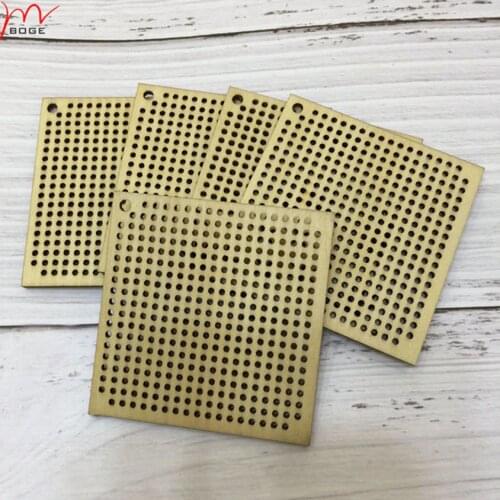 Square blank Wooden cross stitch patterns keyring necklace decoration