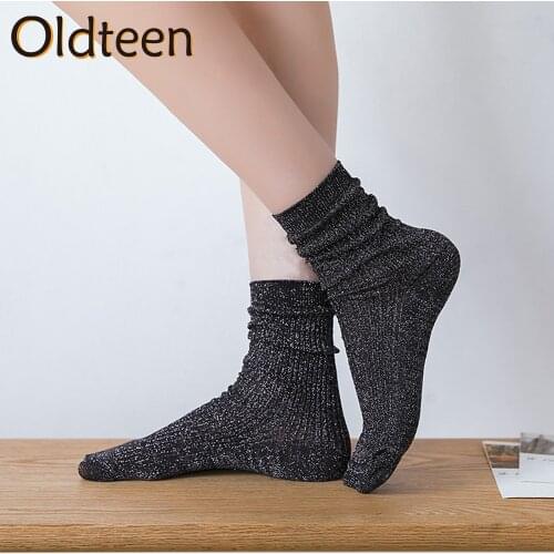 Hot New Retro Shining Surface Cotton Women Socks Cool Sweet Girl Rib Knit Spring Novelty Sexy Sock Harajuku Funny Christmas Gift