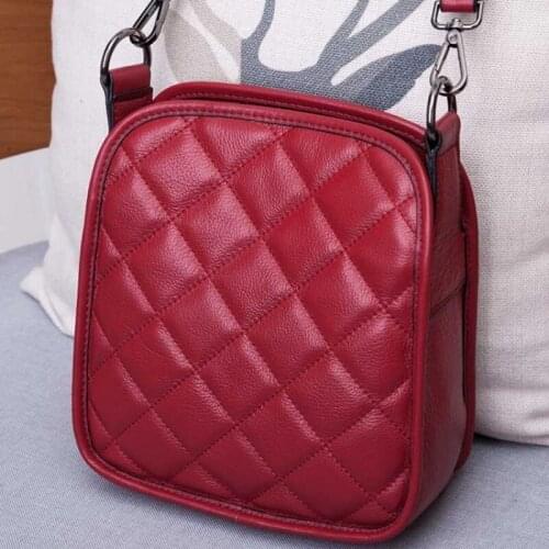 Small Party Office Crossbody Bags Women 2020 New Genuine Leather Plaid Handbags Famous Brand Zipper Red Shoulder Bag Female
