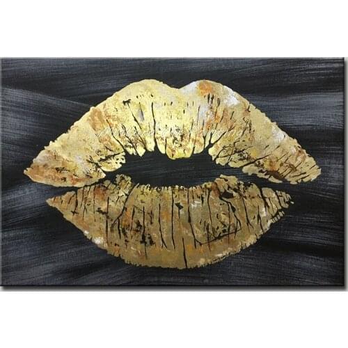 Mintura Art Hand Painted Acrylic Canvas Oil Paintings Golden Lips Art Pictures Room Decor Hotel Decor Wall Sticker Art No Framed