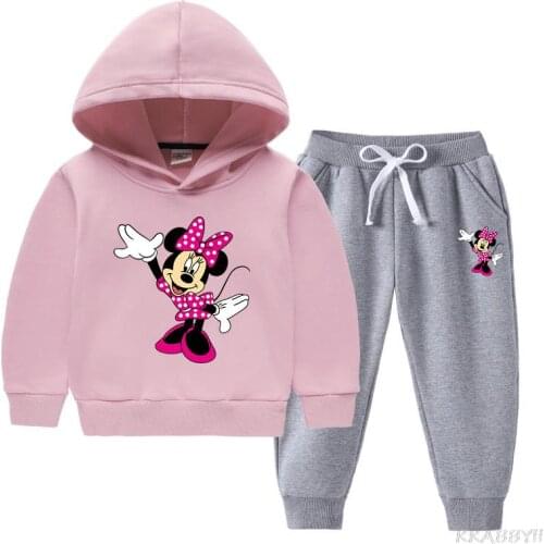 Disney Minnie Fashion boys and girls warm suit children hoodie + pants autumn winter outdoor sports suit