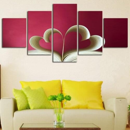 Wall Art Modern Oil Painting Canvas Framework Popular Fashion 5 Pieces Heart Page ValentineS Day Present Picture Artwork Print