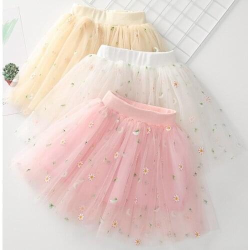 2021 New girl embroidery skirt baby small floral mesh skirt girls dance skirt