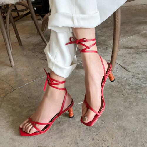 New Fashion Women Sandals Genuine Leather Ankle Strap 7cm High Heels Ladies Shoes Simple Party Concise Sandals