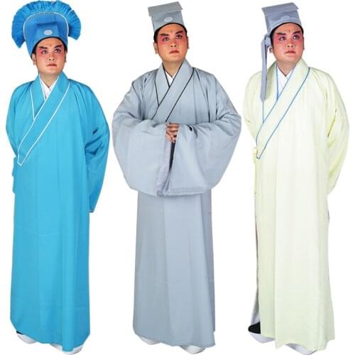 Operas Outfit Lao Sheng tunic Peking Opera mens Taoist Long gown robe + Hat intellectual Student Clothing In Ancient China