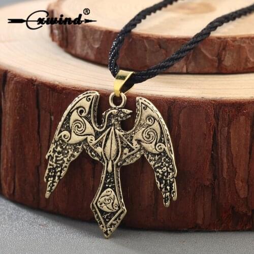 Cxwind Norse Vikings Odins Ravens Pendant Necklace Raven Triskelion Symbol Charm Animal Bird Necklaces Statement Wing Jewelry