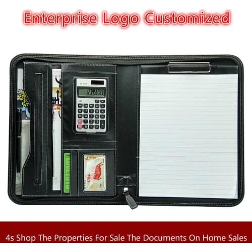 A4 black Multi-function Bring Calculator Cortex Folder Business Affairs Zipper File Package Manager Data blank Book Sale Mix