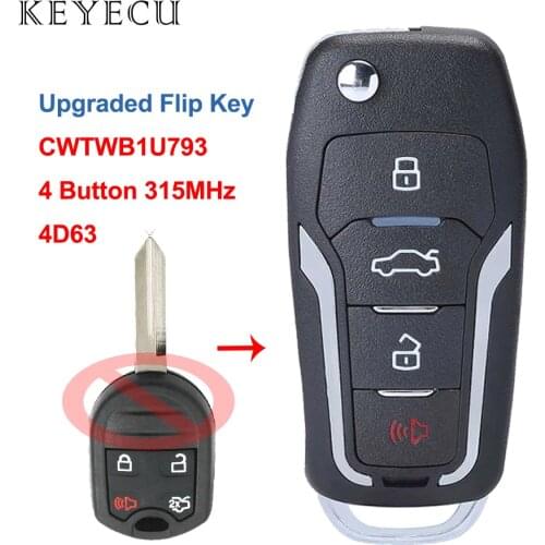 Keyecu Upgraded Flip Remote Control Car Key Fob 4 Button 315MHz 4D63 80bit for Edge Escape Expedition Explorer Fusion CWTWB1U793