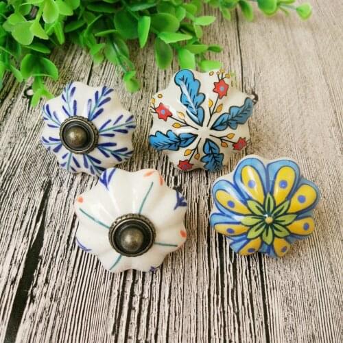 Hand Painted Colorful Assorted Pumpkin Ceramic Knob Cabinet Cupboard Wardrobe Drawer Door Handle Pull With Screw
