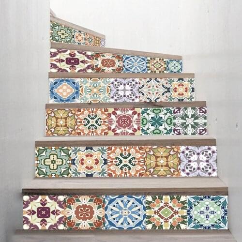 Self-adhesive innovative staircase stickers colorful tile stickers living room DIY England decorative home waterproof wall stick