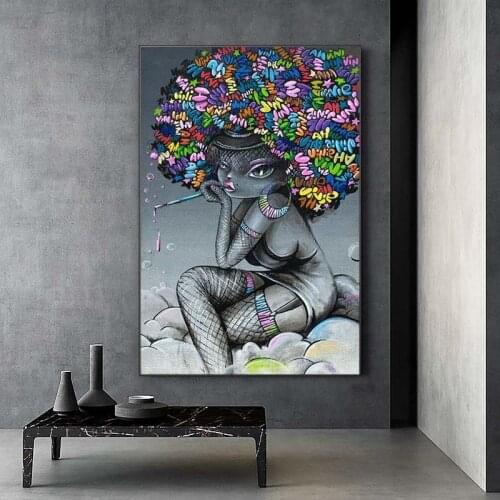 Modern Street Art Print On Canvas Black Girl Graffiti Art Paintings On The Wall Posters And Prints Pop Art Pictures Home Decor