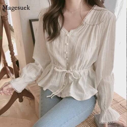 Autumn Vintage Korean Style 2021 Women White Long Sleeve Blouse Womens Tops and Blouses Cardigan Tops Clothes Shirts Blusas 9590