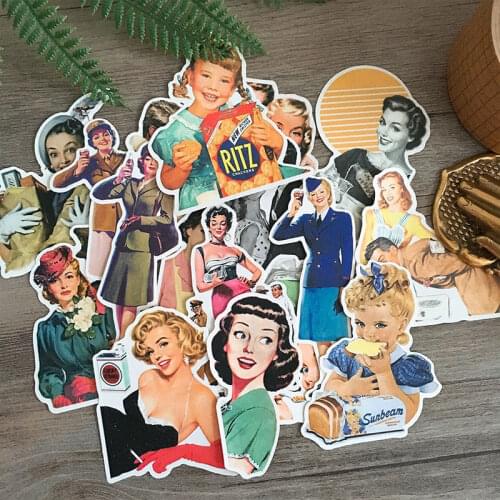 18Pcs Vintage Kitchen Stickers DIY Scrapbooking Beautiful Lady Album Craft Happy Planner Decoration Lover Gift Label Stickers