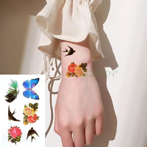 Waterproof Temporary Tattoo Sticker Beautiful Flower Rose Butterfly Bird Fake Tatto Flash Tatoo Wrist Foot Hand for Girl Women