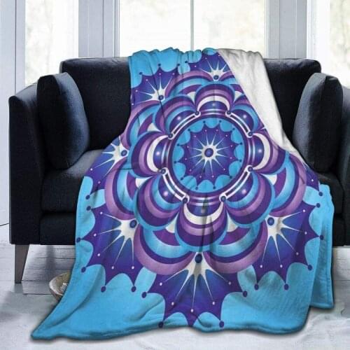 All Season Warm Lightweight Flannel ,Middle Eastern Motif with Petals Geometric Shapes On Blue Toned Background Blankets