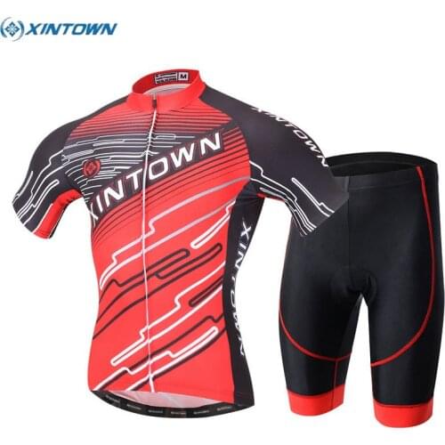 XINTOWN Pro Team Men Short Sleeve Breathable Set Red Cycling Jersey Bib Shorts Outdoor Sports Wear