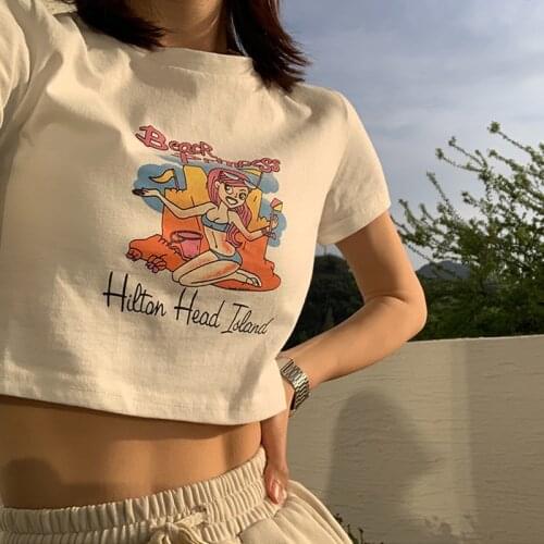 Y2k Women Cowgirl Print Crop Tee Short Sleeve Crop womens T-shirt y2k top summer 90s Kawaii T-shirts Harajuku Woman clothes tee