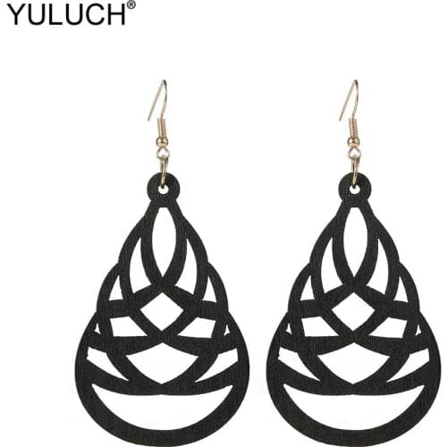YULUCH Personality Red Hollow Wooden Long Hoop Earrings Fashion Jewelry Ethnic African Indian Boho Statement Earrings For Women