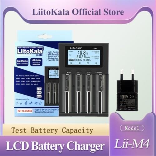LiitoKala Lii-M4 5V Typec 3.7V/1.2V AA/AAA 18650/26650/16340/14500/10440/18500 Detectable capacity Battery Charger with screen T