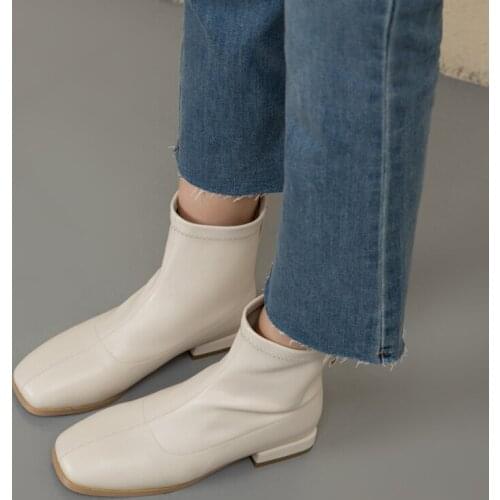 Ankle Boots For Women Square Toe Chelsea boots Fashion autumn Winter Short Boots Zipper Square low Heels Comfortable Lady Shoes